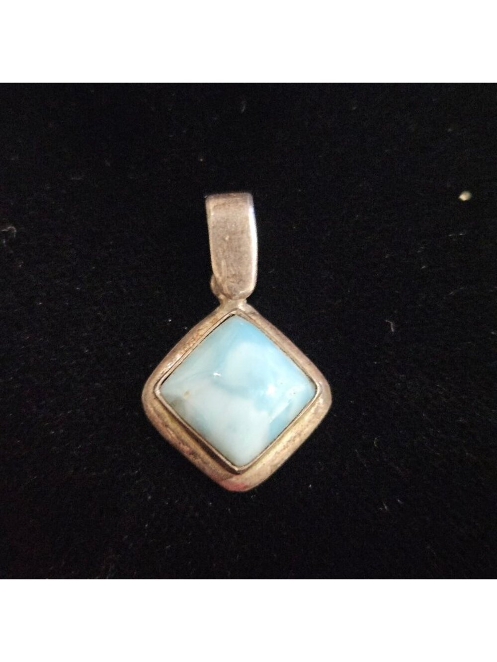 Larimar Stone Square Sterling Silver Pendant 925 Stamp Approx. 1"